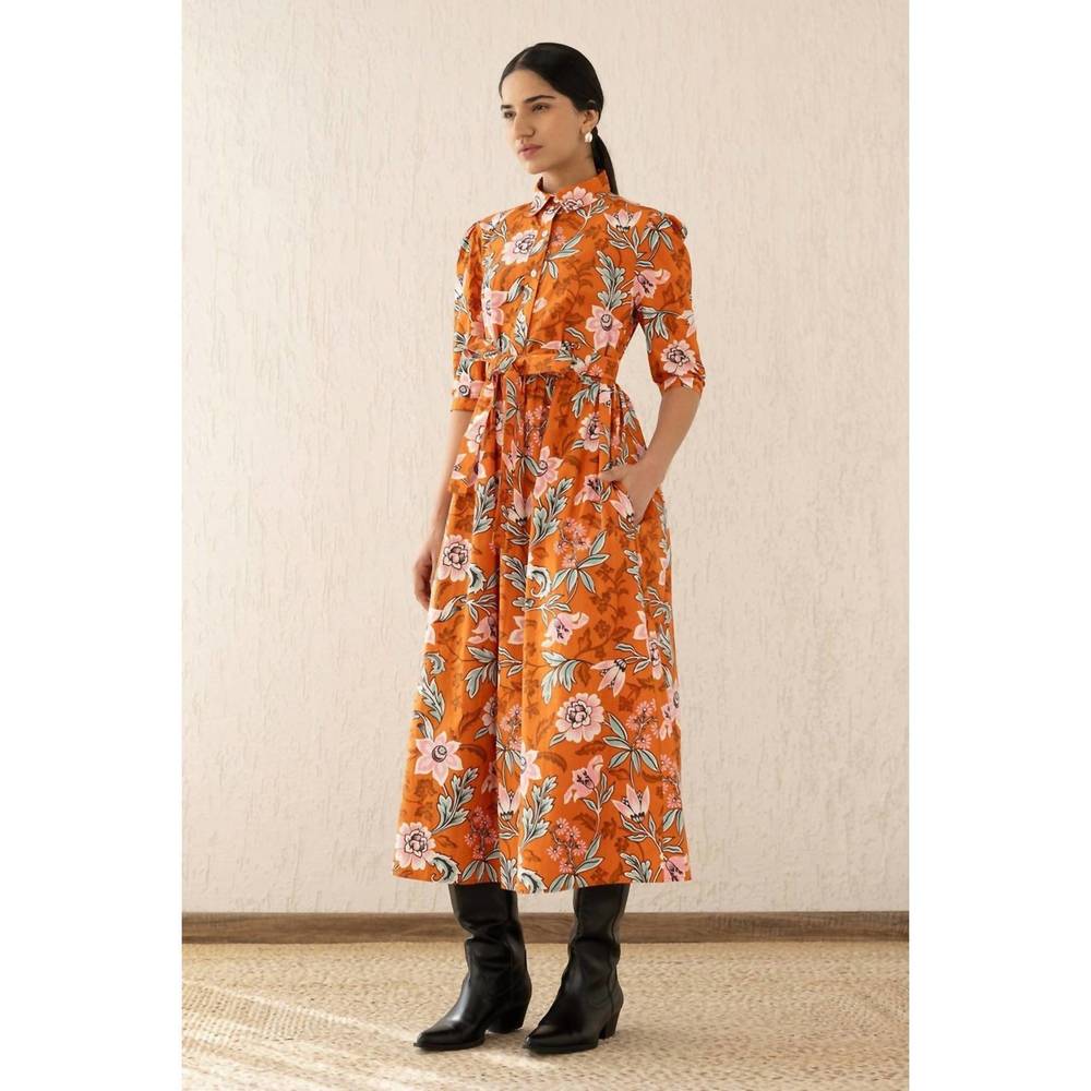 NEW BANJANAN marlene midi dress in elisabetta vine spice - Picture 2 of 4